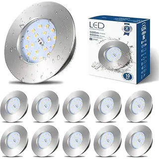 Hibay Extra Flat Einbau-led-strahler 5w, 10x Badezimmerstrahler Ip44, Neutralweiß 4500k, 60-68mm Einbauöffnung, Gebürsteter Edelstahl Led-deckenbeleuchtung 220v 500lm Für Küche Wohnzimmer [energieklas