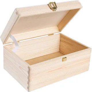 Creative Deco Holzkiste Natur mit Deckel und Schloss, Erinnerungsbox Baby Groß Holzbox mit Deckel Unlackiert Kasten