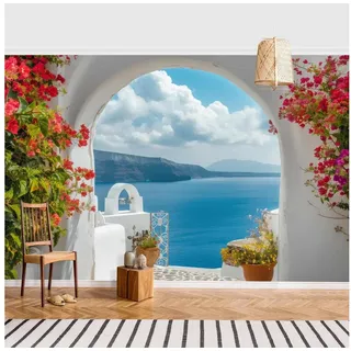 Bilderdepot24 Fototapete Santorini Blick Steinbogen Natur Strand Meer Natur, Glatt, Matt, (Vliestapete inkl. Kleister oder selbstklebend), Wohnzimmer Schlafzimmer Küche Flur Motivtapete Vliestapete Wandtapete bunt 384 m x 255 m