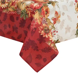 Elrene Schwankende Blätter eingefasst Herbst-Tischdecke, saisonale und Feiertagstischdecke, Polyester, Mehrfarbig, 102 x 60 inch (Rectangular)