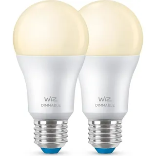 WiZ Lampe 60 W A60 E27 x2, Intelligentes Leuchtmittel, Wi-Fi/Bluetooth, Weiß, Wi-Fi 4 (802.11n), 802.11b, 802.11g, LED, E27
