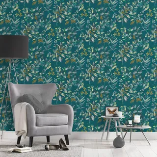 Architects Paper Floral Vliestapete 10 m x 0,32 m 10,05 m x 0,53 m Gelb/Grün/Türkis/Petrol 391713