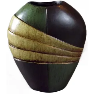 Keramikvase In Dunkelgrün Und Beige, 18 X 15 X 7 Cm