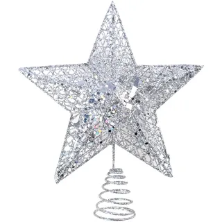 AWCIGG Christbaumspitze Silber Tannenbaum Spitze Weihnachtsbaum Glitzernde Weihnachtsbaumspitze Christbaum Stern Metall Weihnachtsspitze Tannenbaumspitze 25 cm Weihnachtsstern Baumspitze