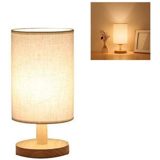 FHEDE Nachttischlampe Vintage Holz Tischlampe, Atmosphärenlampe mit E27 Glühbirne LED Kreativefür lampe Schlafzimmer,Studierzimmer,Wohnzimmer,kleine Licht (Leinen)