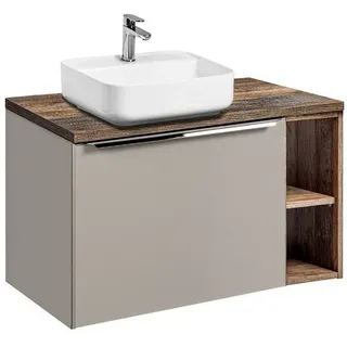 Lomadox Badmöbel-Set PUEBLA-56-TAUPE, (Spar-Set, 4-St), taupe mit Vintage Oak 80,4/62,5/46 cm beige|braun