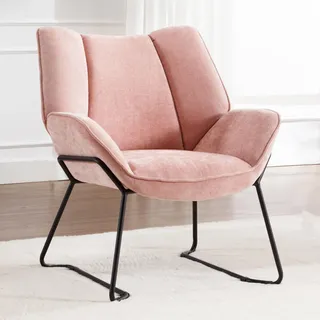 Ya-Home Sessel Wohnzimmer Loungesessel modern Lesesessel gepolstert Ohrensessel mit Metallbeinen für Schlafzimmer/Wohnzimmer, Chenille, Rosa