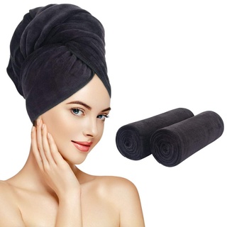 Sunland Mikrofaser-Haarhandtuch für Frauen, super saugfähig, schnell trocknend, magischer Haarturban zum Trocknen Langer Haare, weich und groß 51x101cm 2 Stück Schwarz