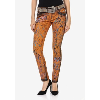 Slim-fit-Jeans CIPO & BAXX Gr. 30, Länge 34, orange (orange, blau) Damen Jeans 5-Pocket-Jeans Röhrenjeans mit coolem Allover-Muster