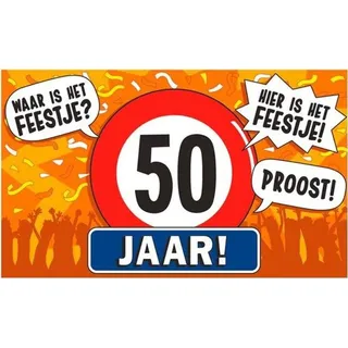 Famanu Geburtstagsflagge 50 Jahre - Feierstimmung XXL - Wetterfestes Polyester - 150x90 cm - Orange