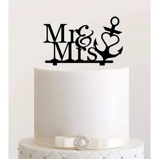 Cake Topper, Tortenstecker, Tortefigur Acryl, Tortenständer - Farbwahl - Etagere Hochzeit Anker Mr & Mrs (Schwarz) Art.Nr. 5080