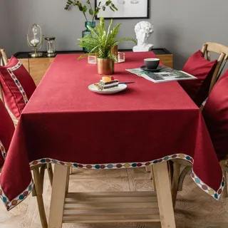 Guest Ruyunlai Tischdecke Leinen Rot 90cm X 130cm | Pflegeleicht, Abwaschbar, Vintage Design, Für Esszimmer und Wohnbereich
