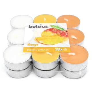Duft-Teelichter, mehrfarbig, Mango, BOLSIUS, Ø38 mm, Brenndauer ca. 4h, 18 Stück pro Verpackung