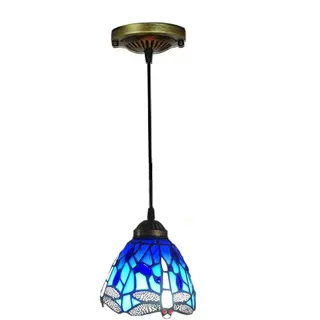 AIBOTY Tiffany Hängende Lampe 1-Light Esszimmer Licht Anhänger Beleuchtung Libelle Hängelampe Küche Kronleuchter Veranda 6 Zoll Breite Kristall Wulst Buntglas Lampe Töne,Blau