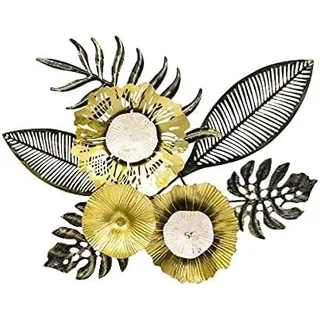 MEX Wanddeko Metall Blumen Blätter Gold Schwarz Modern 51x42cm