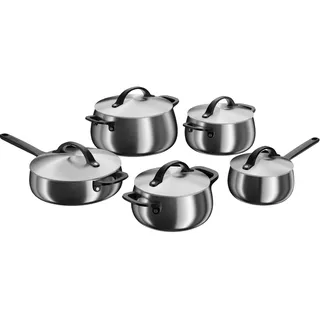 BergHOFF Home Topfset Edelstahl – 10-tlg. – Kochtopf Set mit Deckel - Töpfe Set Induktion, Ceran-, Gasherd & Elektroherd geeignet – Topf Set - schwarz