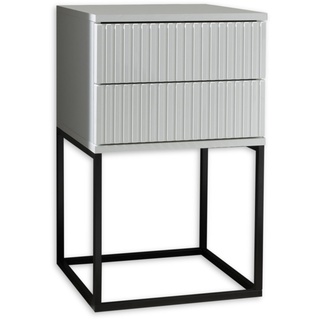 MARLE Nachttisch in Weiß - Moderner Nachtschrank mit Schubladen und schwarzem Metallgestell - 40 x 65 x 38,5 cm (B/H/T)
