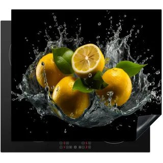 KitchenYeah© Herdabdeckplatte Einteilig Abdeckplatten Cerankochfeld Abdeckung Ceranfeld Herdplattenabdeckung Induktionsmatte Zitrone - Frucht - Gelb - Schwarz - 59x52 cm