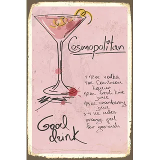 Metallbild QUEENCE "Cosmopolitan", schwarz (farbe bild(er): schwarz), B:30cm H:20cm, Metall, Stahl, Bilder, Stahlschild, Blechschild, Rezept, Cocktail, rosa, Wanddeko