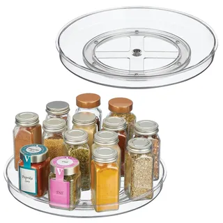 mDesign drehbares Gewürzregal – stilvoller Gewürzständer für Salz und Pfeffer, Backzubehör und Konserven – rundes Küchenregal für Anrichte und Küchenschrank – 2er-Set – durchsichtig