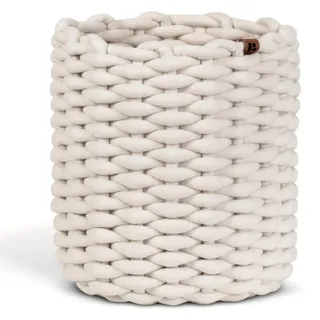 Bigso runder Aufbewahrungskorb aus weichem Stoff, geflochtener Storage Basket, super soft Oberfläche, vielseitiger Ordnungshelfer für Bad, Wohnzi...