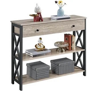 Yaheetech Konsolentisch, Flurtisch Eingangtisch Sideboard X-förmiger Rahmen Beistelltisch grau 100 cm x 30 cm