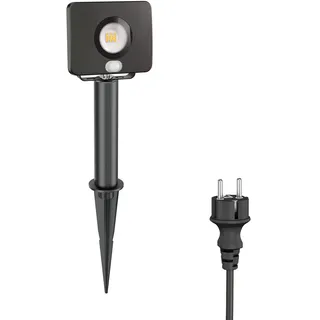 ledscom.de LED Gartenstrahler Aluminium 9,6 cm mit Erdspieß und Bewegungsmelder schwarz