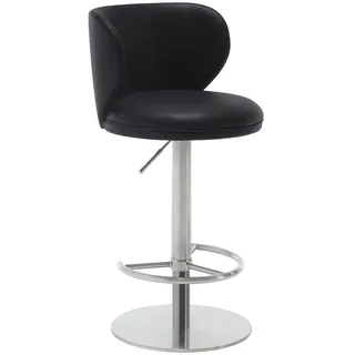 STILVORA Barhocker Edelstahl Schwarz 116x53x53 cm drehbar höhenverstellbar mit Rückenlehne Nappaleder Sitzfläche stabiler Standfuß modern
