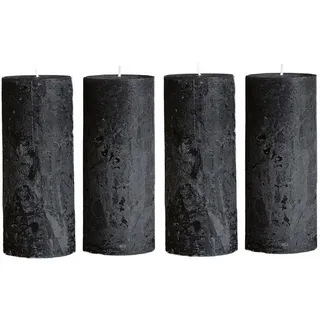 Loberon Kerze 4er Set Homel, durchgefärbt & geruchslos, von Hand gearbeitet, Lange Brenndauer, Adventskerzen, Adventskranz, Stumpenkerzen, Paraffinwachs, anthrazit