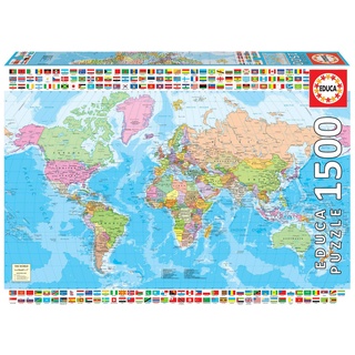 Educa - Puzzle 1500 Teile für Erwachsene | Politische Weltkarte, 1500 Teile Puzzle für Erwachsene und Kinder ab 14 Jahren (18500)