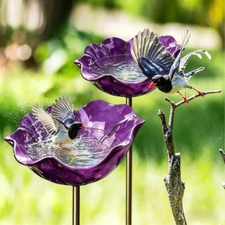 2 Stück Gartenstecker Aus Metall, Vogeltränke Stehend Groß, Handgefertigt Blumenform Vogeltränke Winterfest Insektentränke Bienentränke Bienenbad Und Bestäuberwasserstation Gartenfiguren,8 X 60 cm