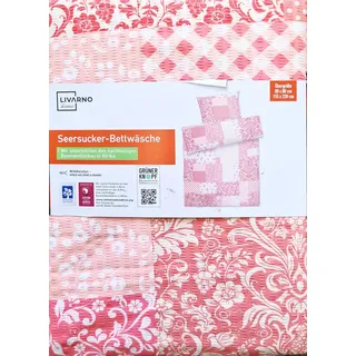 LIVARNO home Seersucker Bettwäsche Garnitur XL 155 x 220 cm Reißverschluss NEU - Rot