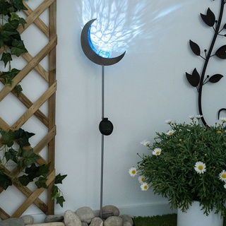 Solar Fackeln Mond Garten Gartendeko Solarlampe Solarleuchte Außen, Blauer Lichteffekt, Crackle Glas, IP44, LED kaltweiß, H 90 cm, Garten Balkon, 2er Set