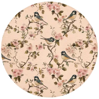 OnlyWow© Badematte Badezimmerteppich Badezimmer Badteppich Duschvorleger | 70x70 cm - Rund - Badematten Teppich Badvorleger Rutschfest Waschbar Blossom - Kohlmeise - Rosa