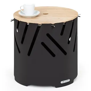 Blumfeldt Crown 3-in-1 Feuerschale Ø 46 cm wasser- und frostfest Grillplatte Grillrost Bambusplatte Schwarz