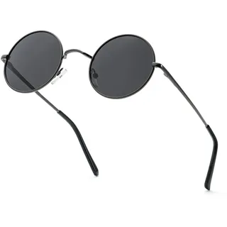 HENGOSEN Runde Sonnenbrille Polarisierte Kreis Sonnenbrille für Herren Damen Retro Metall Hippie Sonnenbrille für Fahren Reisen, 11 Gunmetal/Grau, M - M