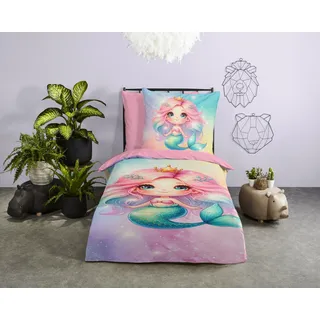 Kinderbettwäsche "Zia", bunt (rosa), B/L: 135cm x 200cm, 1 Stk., 1 Stk., Microfaser, B/L: 80cm x 80cm, 2, Microfaser, Obermaterial: 100% Polyester, PURE LUXURY COLLECTION, Bettwäsche, Mikrofaser, 135x200, 2 Teilig, Wendeoptik, Mädchen, Meerjungfrau