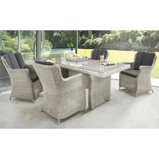 Gartenmöbelset Destiny Luna 4-Sitzer 5 tlg. 200x100x75 cm vintage weiß, 4 Sessel + Tisch, Polyrattan + Aluminium, inkl. - Weiß