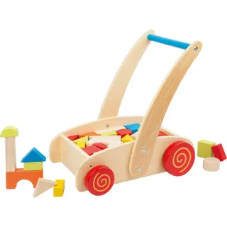 Lauflernwagen mit Bauklötzen Holz ca. 37 x 28 x 39 cm