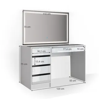 Vicco Schminktisch Sherry Weiß 120 cm mit LED Beleuchtung