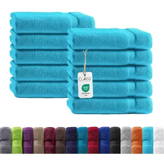 Class Home Collection Handtücher 50x100 cm – 10er Set Frotteehandtücher – Weich & saugfähig – 100% Baumwolle mit Aufhänger – Türkis