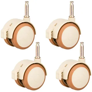 4er Set Lenkrollen für Kinderbetten,47 mm Möbelrollen aus Gummi,Räder mit Bremse,Doppelrollen mit Hülse Stift 7mm,leise Geeignet für Kindermöbel Blumenständern,freilaufend