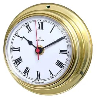 DELITE Altitude Wanduhr aus poliertem Messing, weißes Zifferblatt, römische Ziffern, Durchmesser 125 mm
