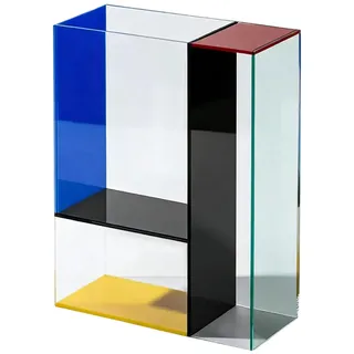 Acryl Vase Mondrian Stil, 24,5x19x8cm transparent rot gelb blau für Wohnzimmer, Büro