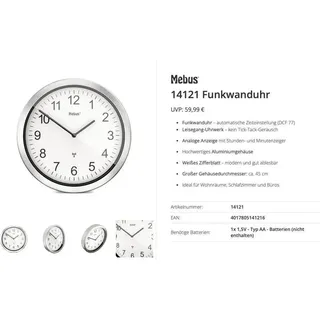 MEBUS Wanduhr 45,0 cm 14121 silber