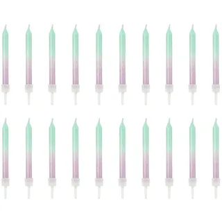 partydeco Geburtstagskerze, Geburtstagskerzen mit Halter 6cm rosa / mint 20er Set bunt