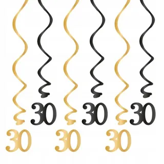 Festivalartikel Papierdekoration Geburtstag Spiral Girlanden 30 Jahre, Schwarz-Gold, 85 cm, 6 Stk. schwarz