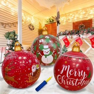 3 Stück 60CM Aufblasbar Weihnachtskugeln, Aufblasbare Christmaskugel Weihnachtskugeln Groß Weihnachtsball Weihnachtsdeko für Weihnachten Garten Innenhof Outdoor Außendekoration