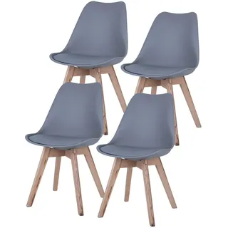 ETC Shop Esszimmerstuhl Eiche Leder hellgrau 4er Set