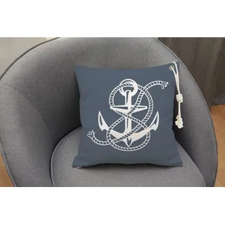 queence Dekokissen Maritimer Anker Sylt, Outdoor-Kissen mit Öse und dicker Stoffkordel blau 40 cm x 40 cm